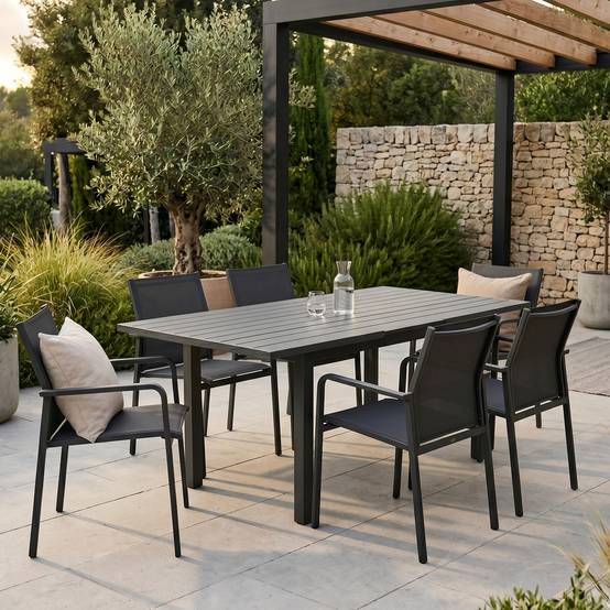 Ensemble 4/8p en full aluminium Gris avec 6 fauteuils MODULO - Image 2