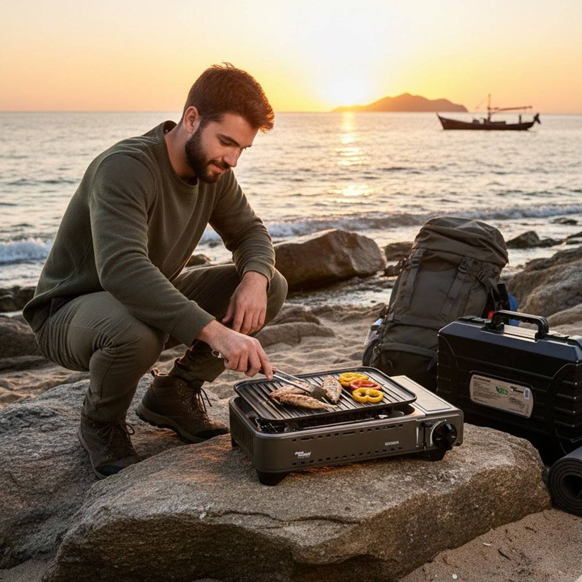Barbecue à gaz Portable Réchaud Grill 1780W Butane Allumage Piezo + Mallette Camping ALPEN - Image 7