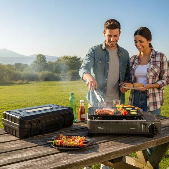 Barbecue à gaz Portable Réchaud Grill 1780W Butane Allumage Piezo + Mallette Camping ALPEN - Image 4