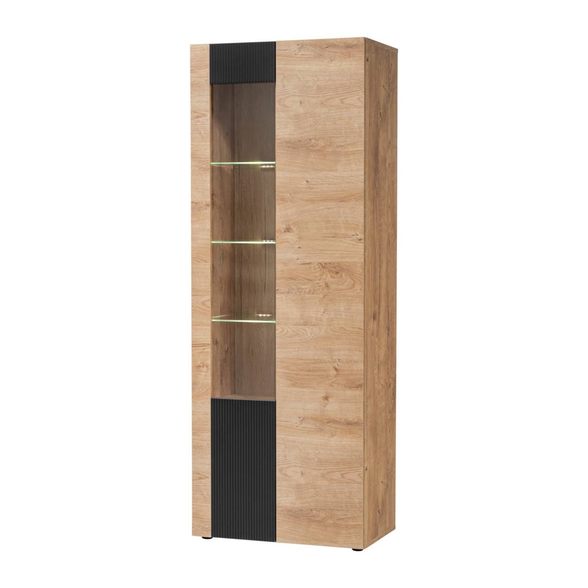 Meuble de Rangement Haut Rainuré "Aron" 192cm Naturel & Noir - Image 1
