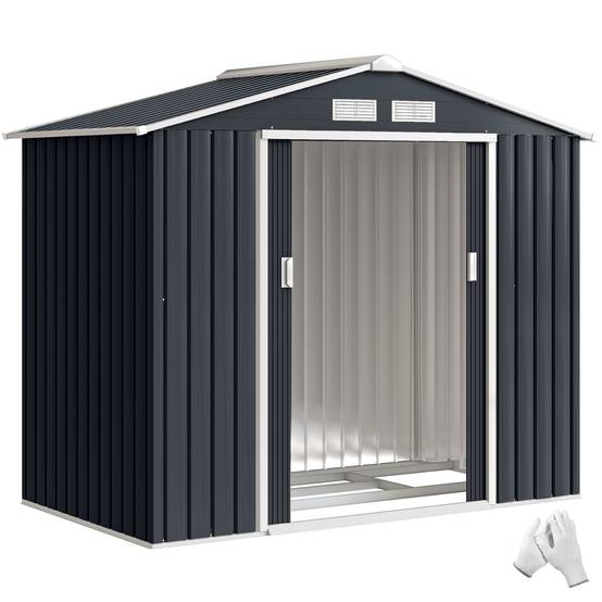 Abri de jardin 213x130x185 cm remise métallique extérieure outils gris foncé - Image 1