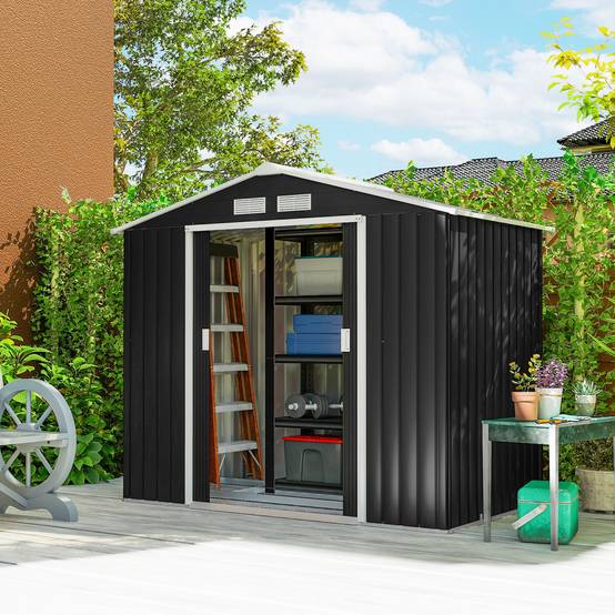 Abri de jardin 213x130x185 cm remise métallique extérieure outils gris foncé - Image 10