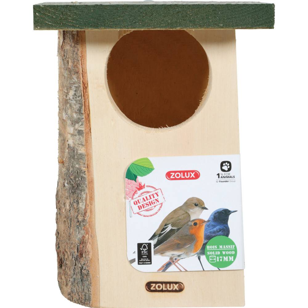 Zolux - Nichoir en bois massif entrée ø 8 cm environ pour oiseaux rouge gorge - Image 3