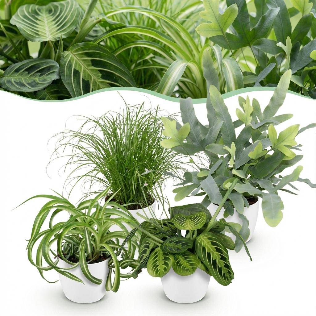 Chlorophytum - Cyperus - Phlebodium - Marantha - Pet-friendly - Pot de 12cm - Hauteur 25cm - Blanc - Plantes d'intérieur - Image 1