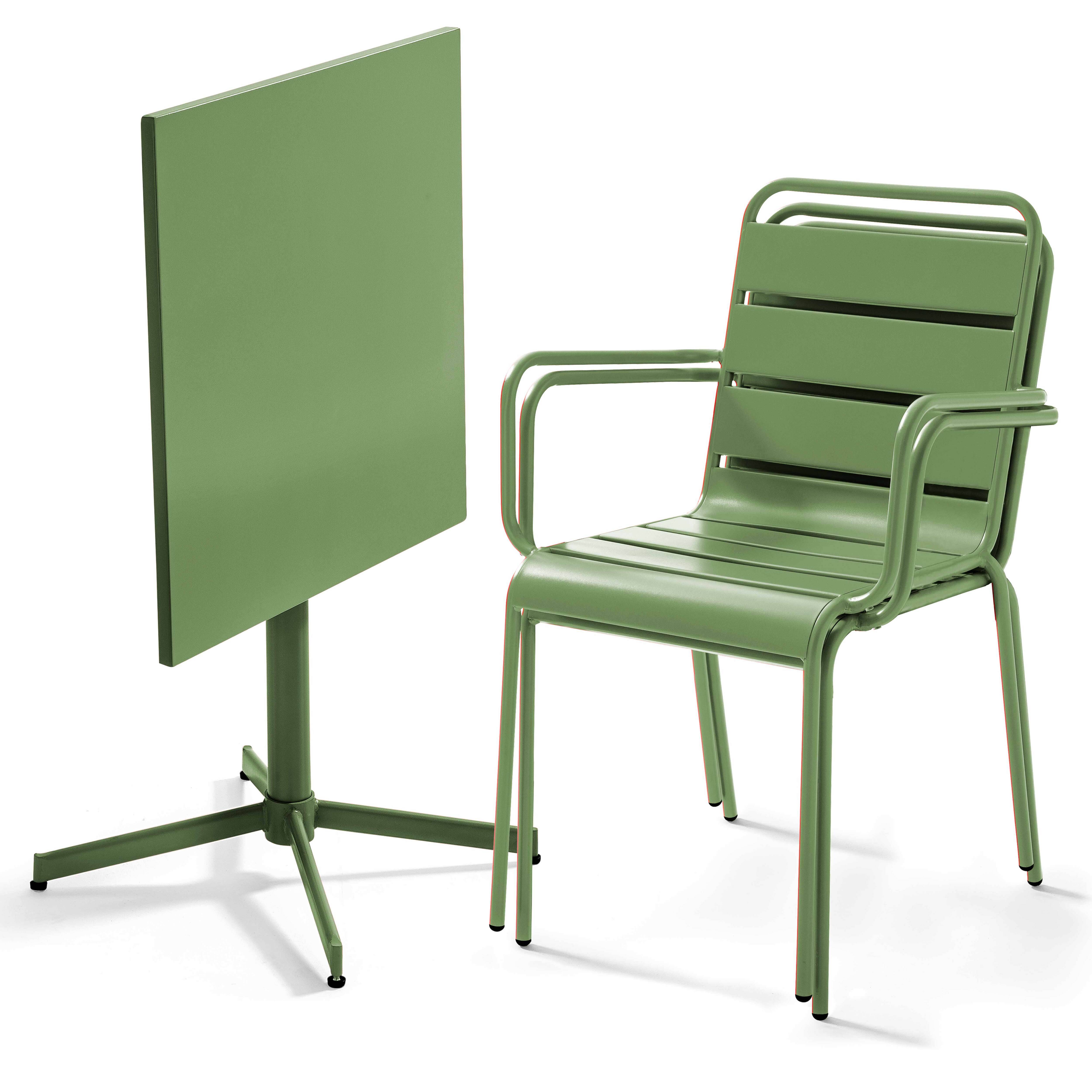 Oviala - Ensemble table de jardin carrée et 2 fauteuils métal vert cactus  Palavas - Oviala - Image 2