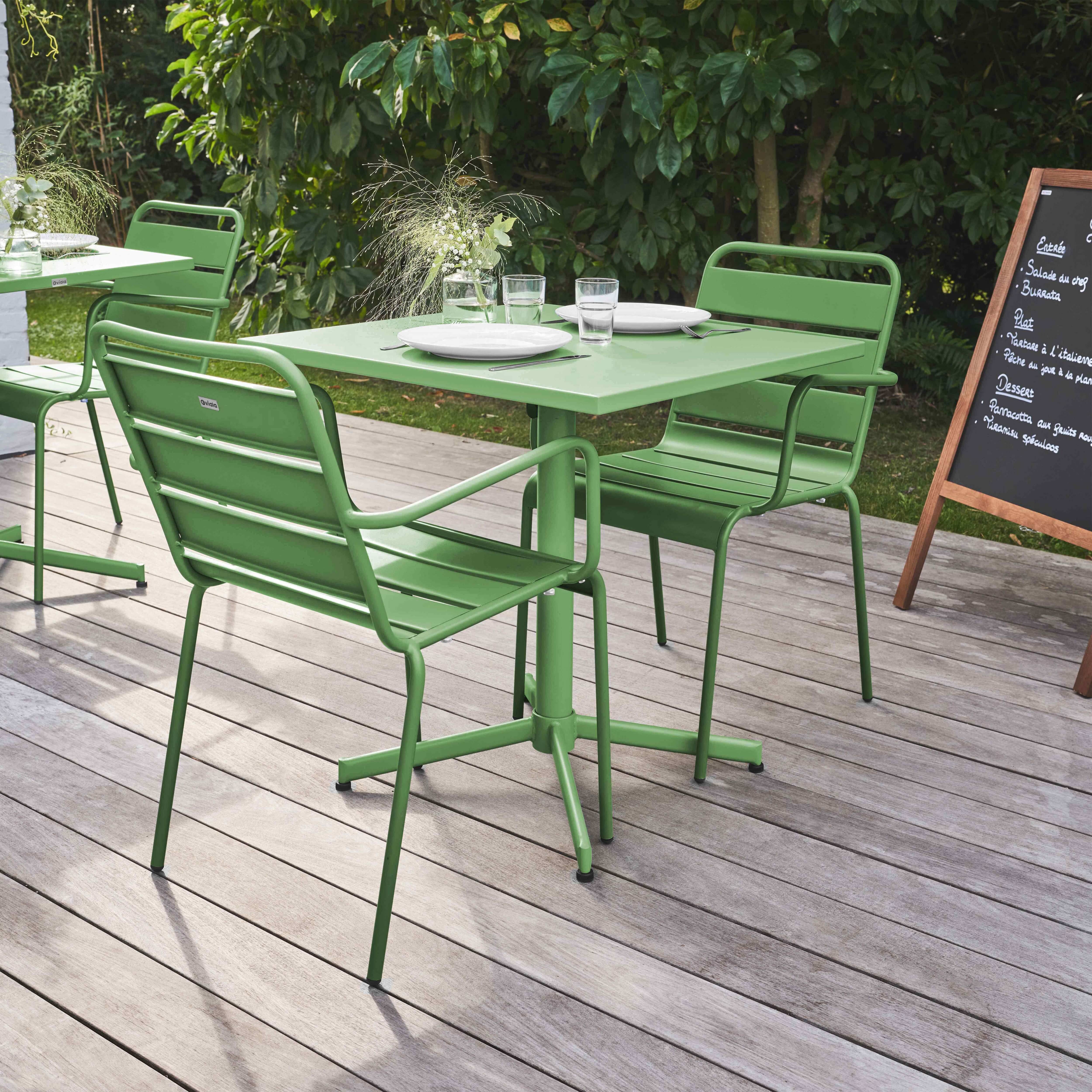 Oviala - Ensemble table de jardin carrée et 2 fauteuils métal vert cactus Palavas - Oviala - Image 3