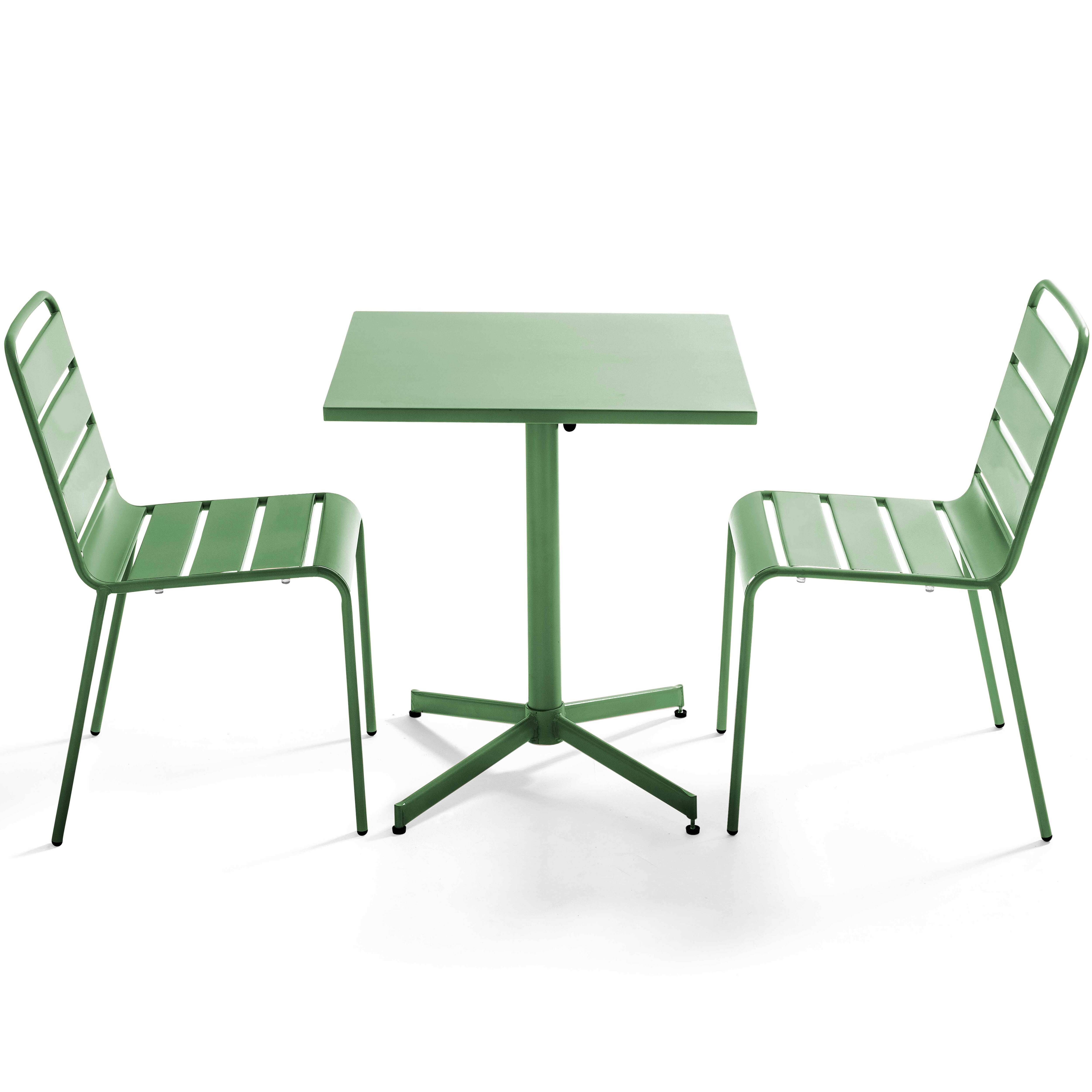 Oviala - Ensemble table de jardin carrée et 2 chaises métal vert cactus Palavas - Oviala - Image 1