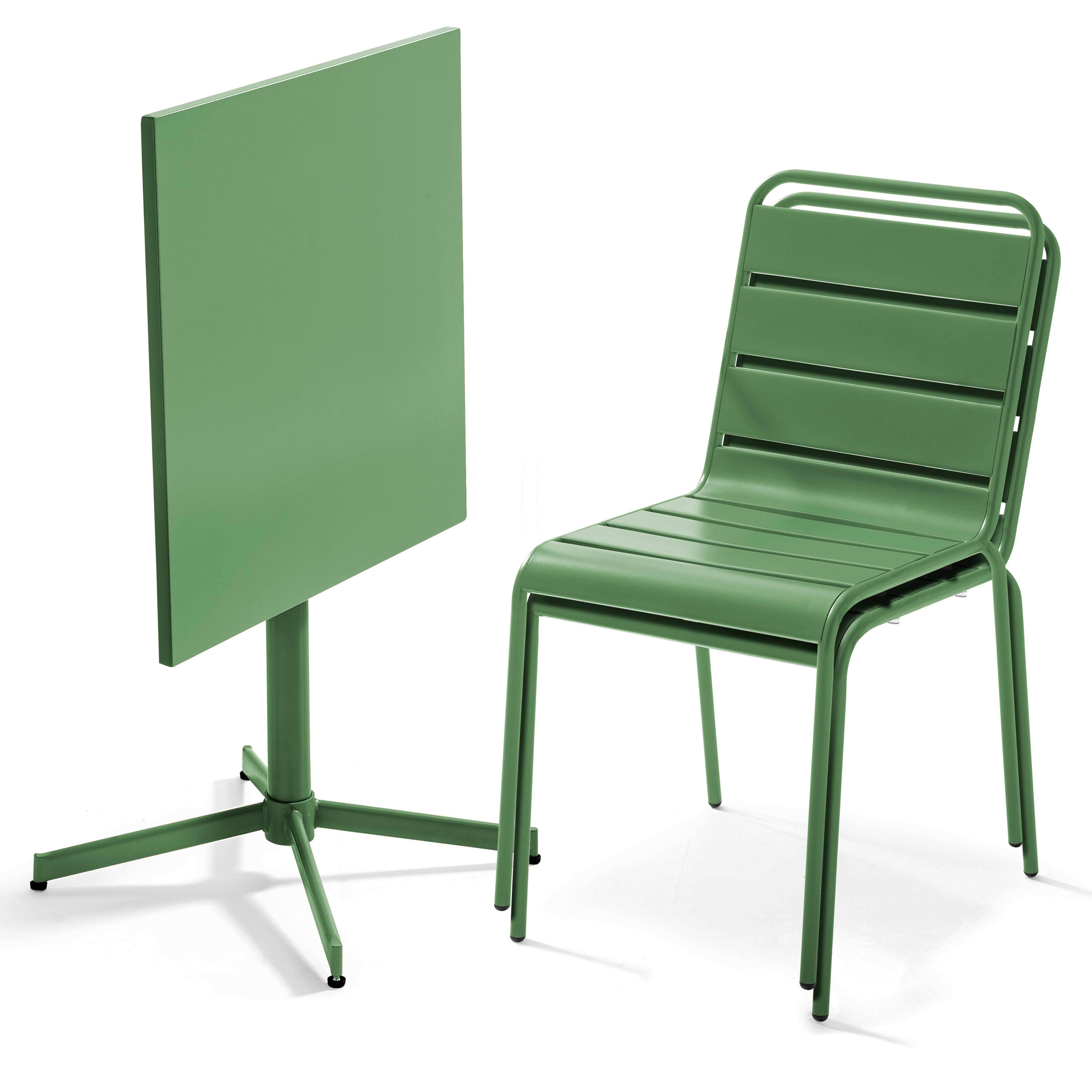 Oviala - Ensemble table de jardin carrée et 2 chaises métal vert cactus Palavas - Oviala - Image 2