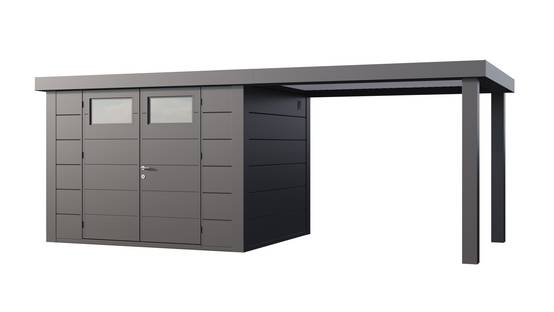 Telluria - Abri métal de jardin de 7,1 m² anthracite avec auvent de 6,8 m² ouvert à droite - TELLURIA CLASSICO 3024 - Image 1