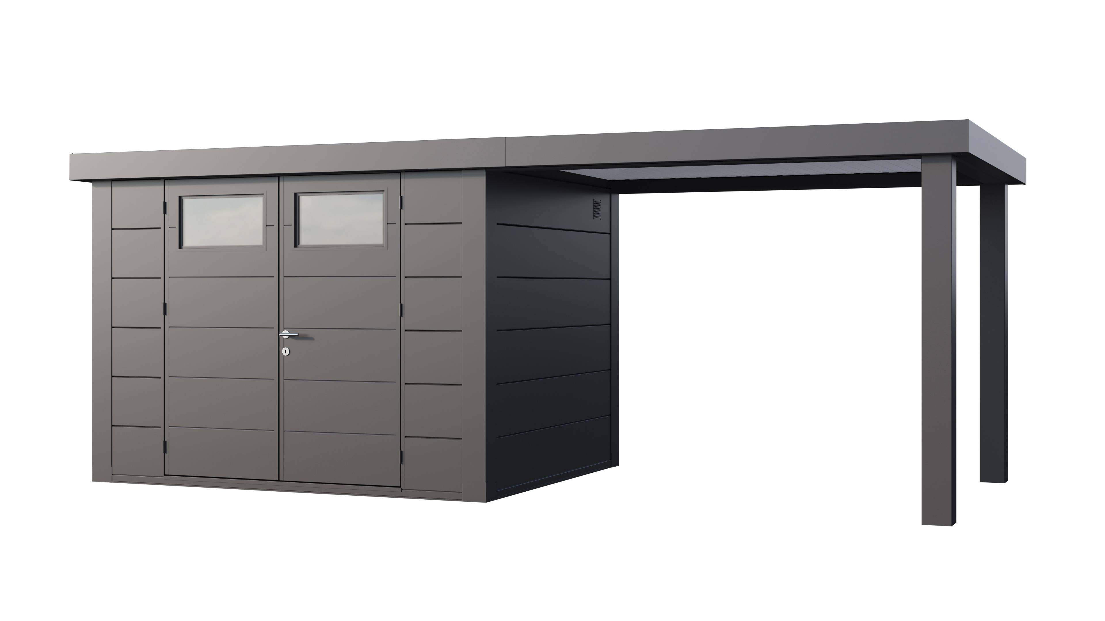 Telluria - Abri métal de jardin de 7,1 m² anthracite avec auvent de 6,8 m² ouvert à droite - TELLURIA CLASSICO 3024 - Image 1