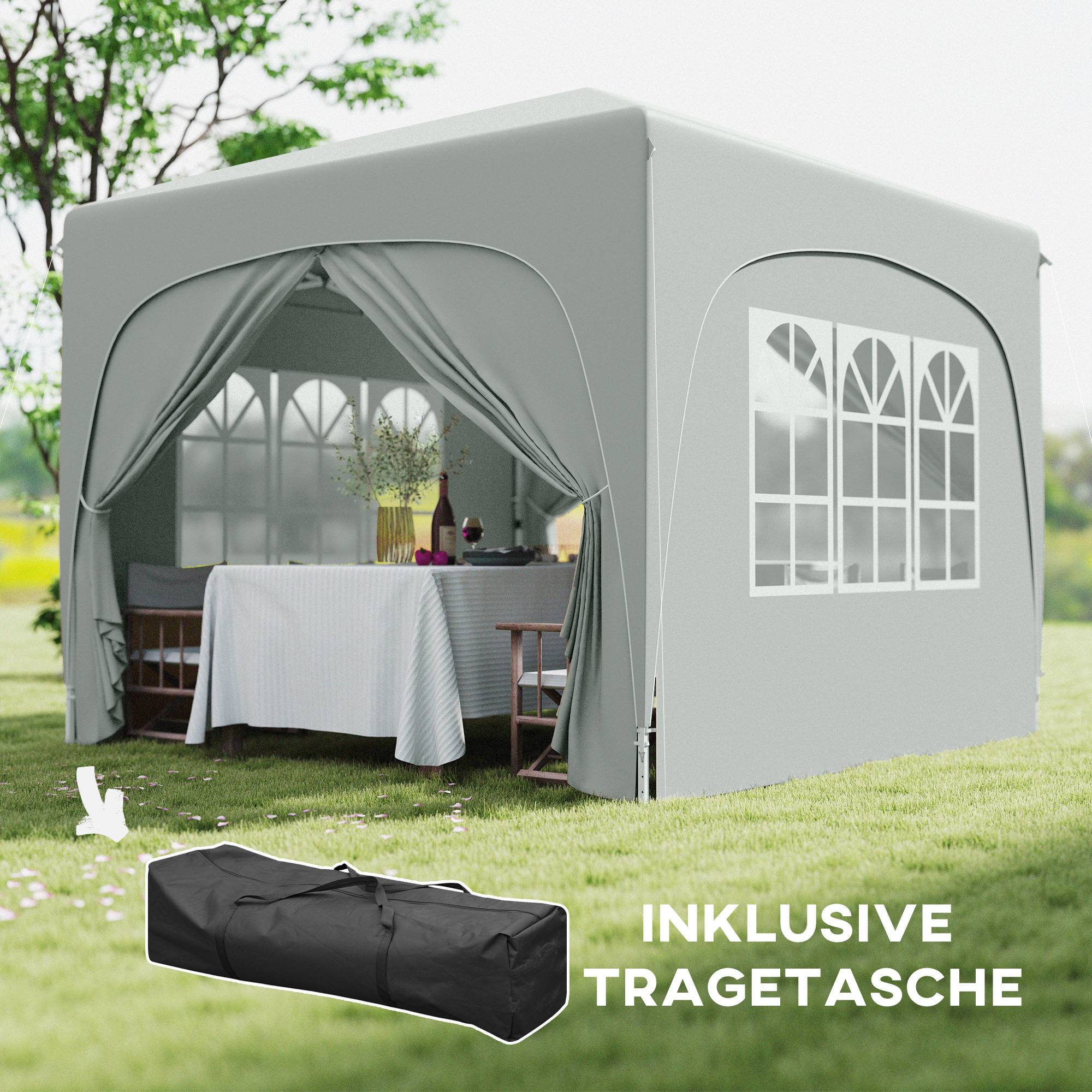 Tonnelle pliante en métal pour festivités abri pop-up avec parois réglable 3x3m Gris clair - ComfortXL Outdoor Living - Image 9