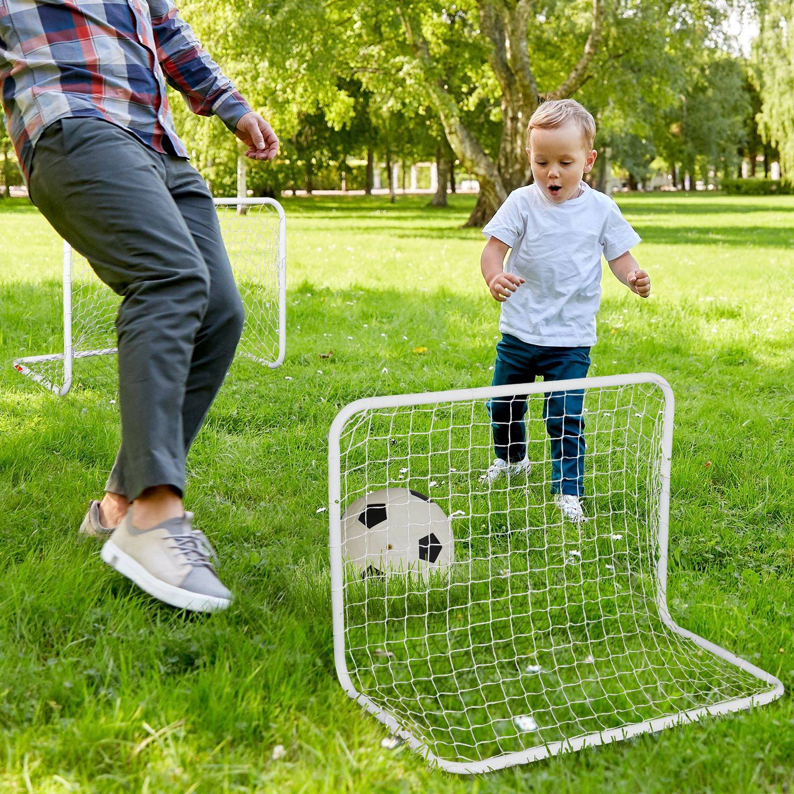 Homcom - Set de 2 mini cages de football pour enfant - ballon, pompe, piquets inclus - 78L x 46l x 56H cm - métal blanc - HOMCOM - Image 2