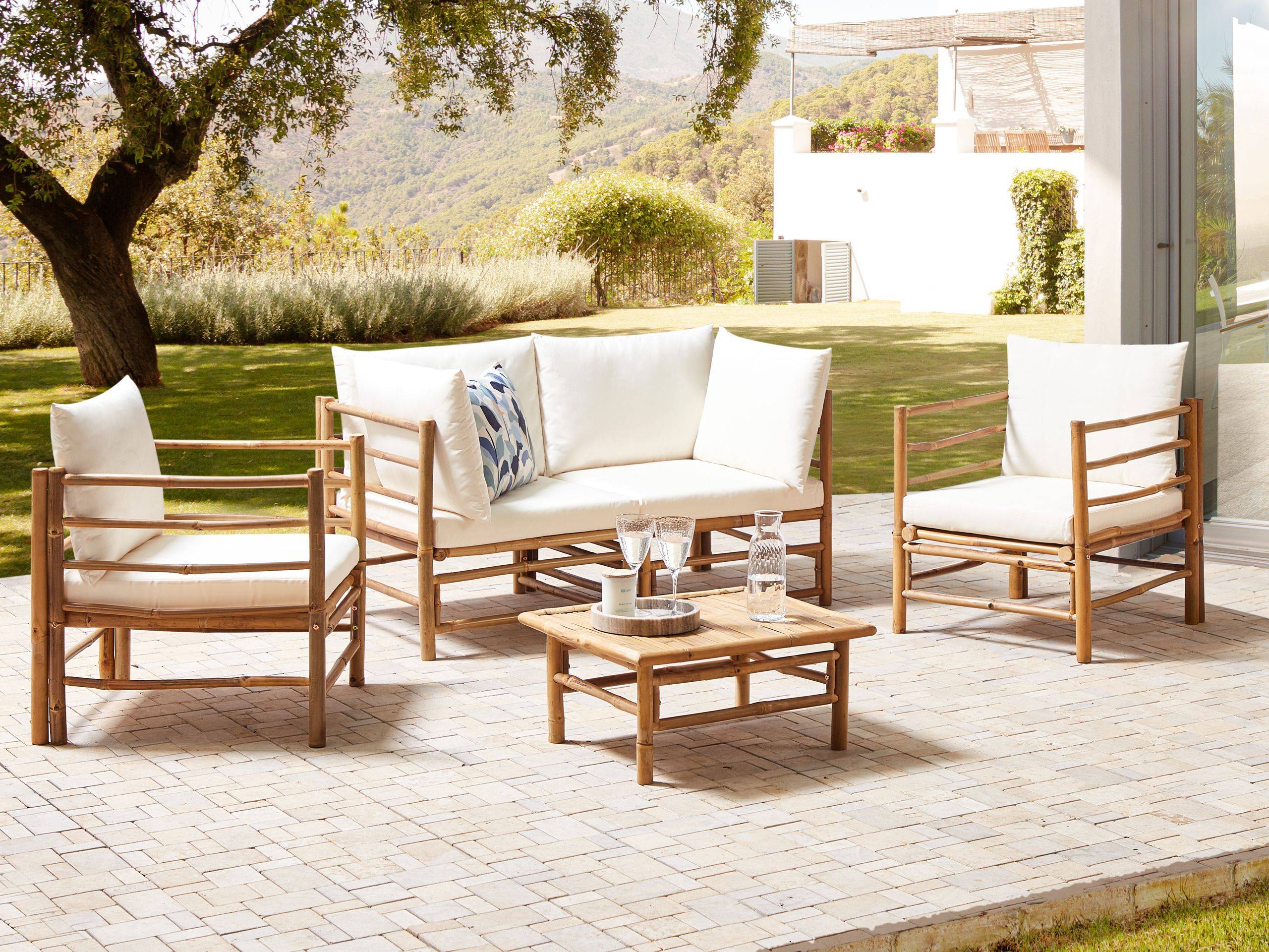 Beliani - Set de jardin, 4 Personnes Bambou Blanc cassé CERRETO - Beliani - Image 1