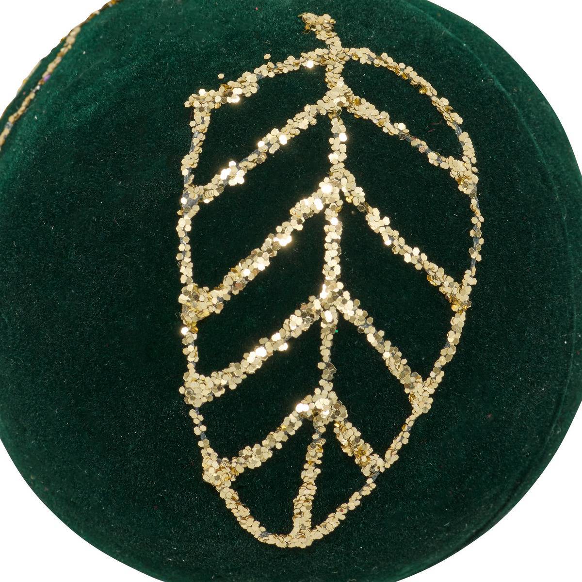 Feeric Christmas - Boule de Noël en velours vert motif feuille D. 80 mm - Feeric Lights & Christmas - Image 2