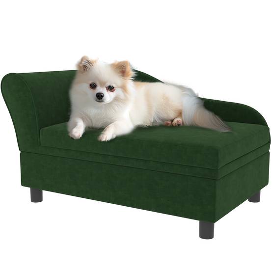 Sans Marque - Canapé chien chat sur pied avec coffre de rangement style moderne coussin d'assise amovible 76 x 45 x 43 cm vert - Image 1