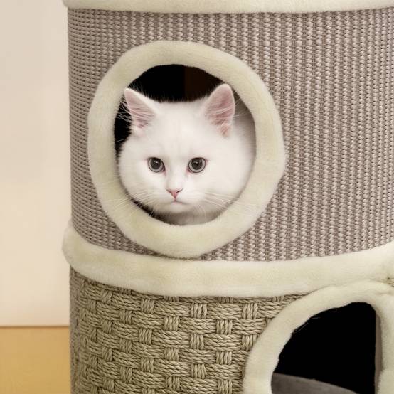 Tonneau à gratter pour chat arbre à chat sisal naturel et herbiers marins recouvert de peluche 35,5x35,5x49cm kaki café - Image 10