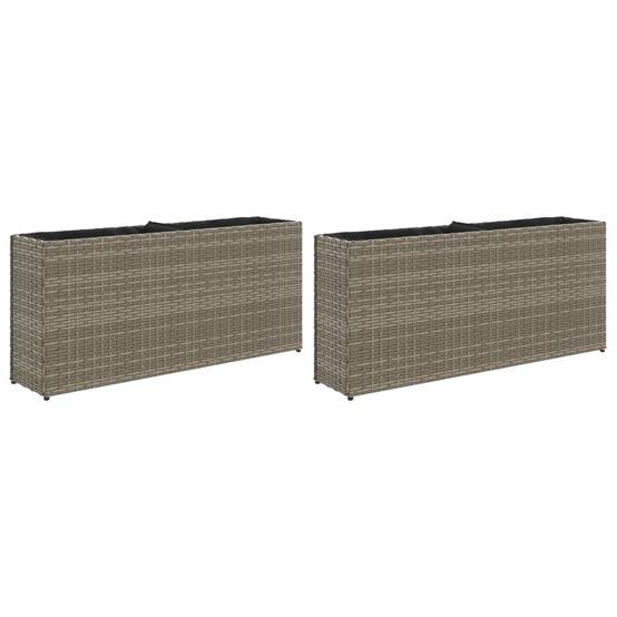 2 pcs Jardinières, Bac à fleurs, Pot de fleurs avec 2 pots gris 90x20x40 cm résine tressée - Image 1