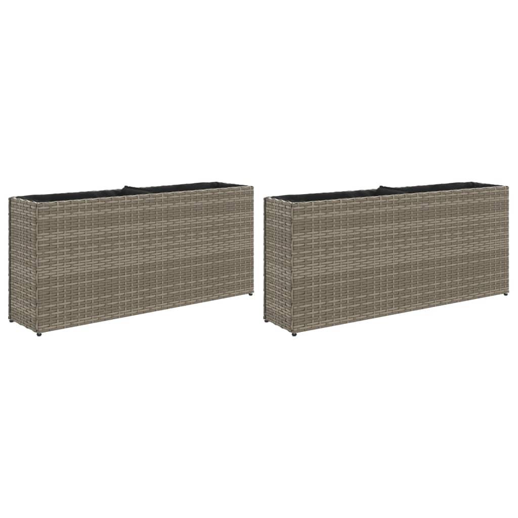 2 pcs Jardinières, Bac à fleurs, Pot de fleurs avec 2 pots gris 90x20x40 cm résine tressée - Image 1