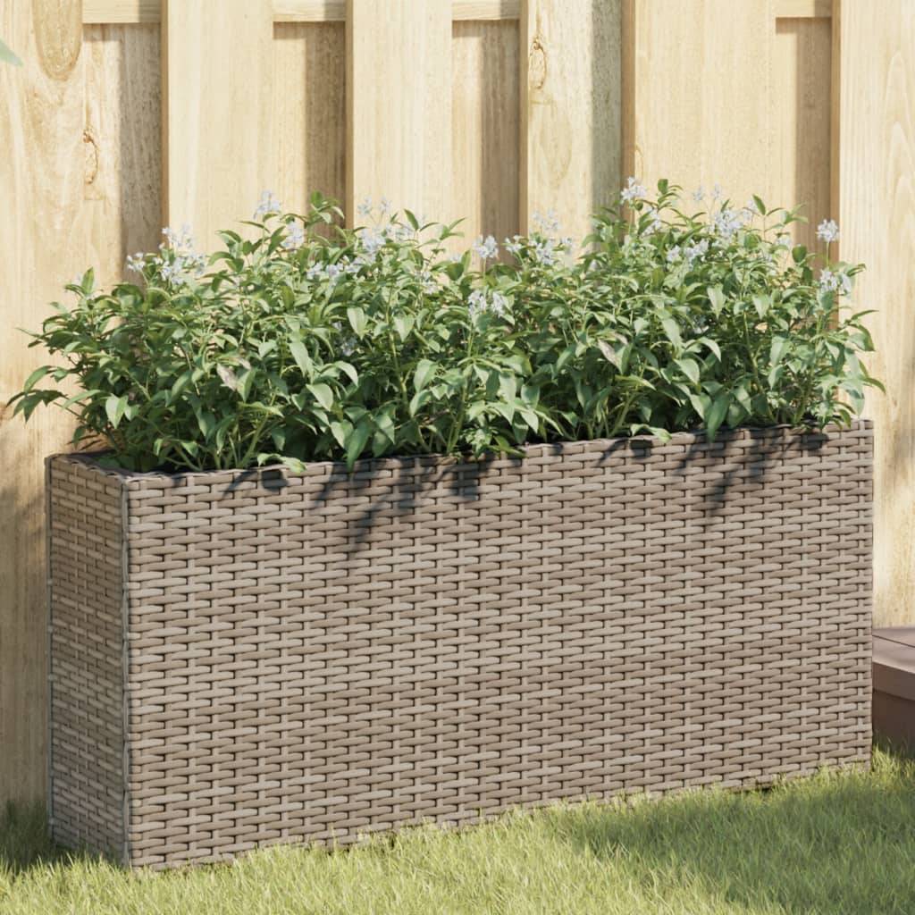 2 pcs Jardinières, Bac à fleurs, Pot de fleurs avec 2 pots gris 90x20x40 cm résine tressée - Image 2