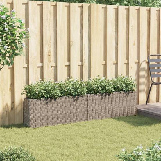 2 pcs Jardinières, Bac à fleurs, Pot de fleurs avec 2 pots gris 90x20x40 cm résine tressée - Image 3