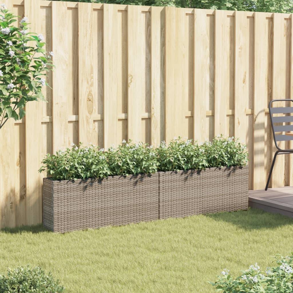 2 pcs Jardinières, Bac à fleurs, Pot de fleurs avec 2 pots gris 90x20x40 cm résine tressée - Image 3