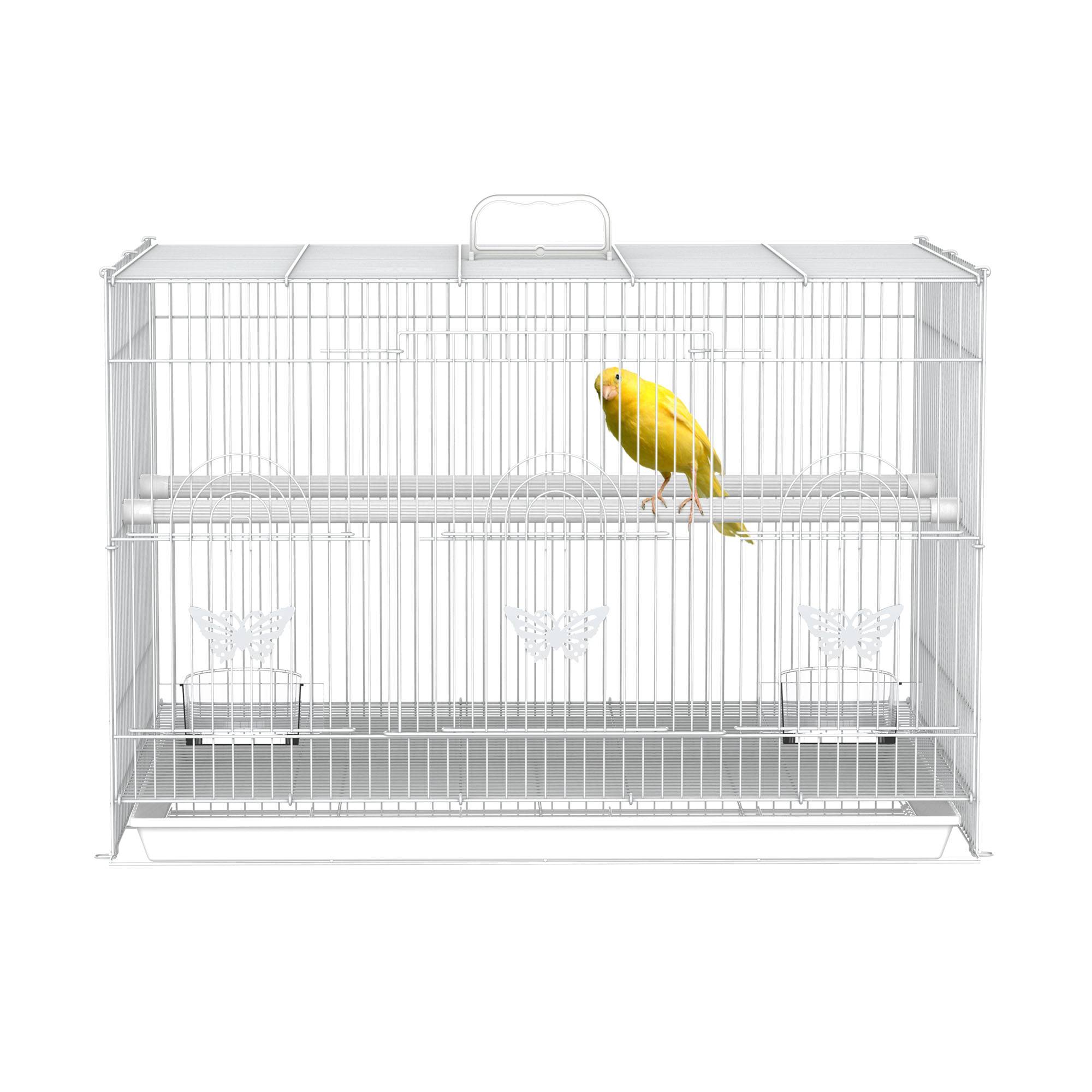 Cage à oiseaux 60x41x41cm métal mangeoires 2 perchoirs 3 portes poignée, petits oiseaux, blanc - Image 2