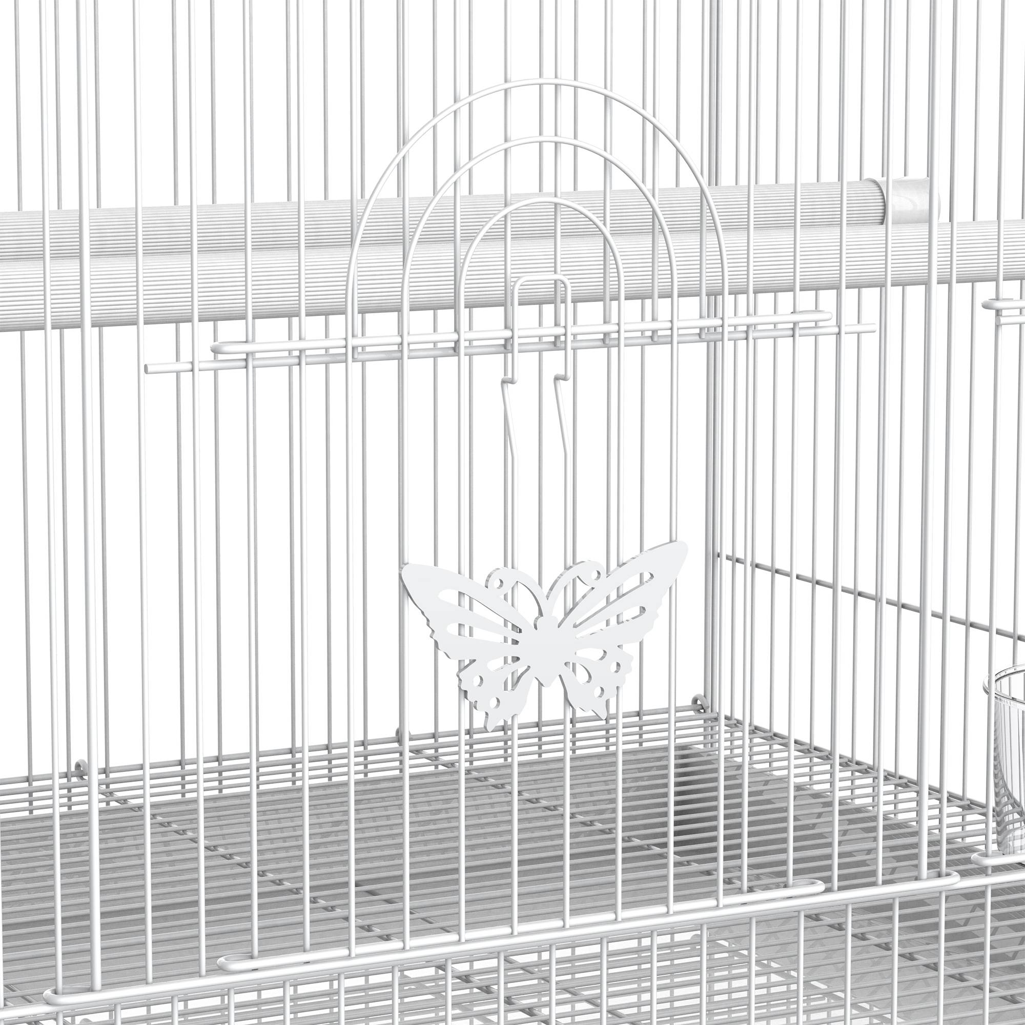 Cage à oiseaux 60x41x41cm métal mangeoires 2 perchoirs 3 portes poignée, petits oiseaux, blanc - Image 9
