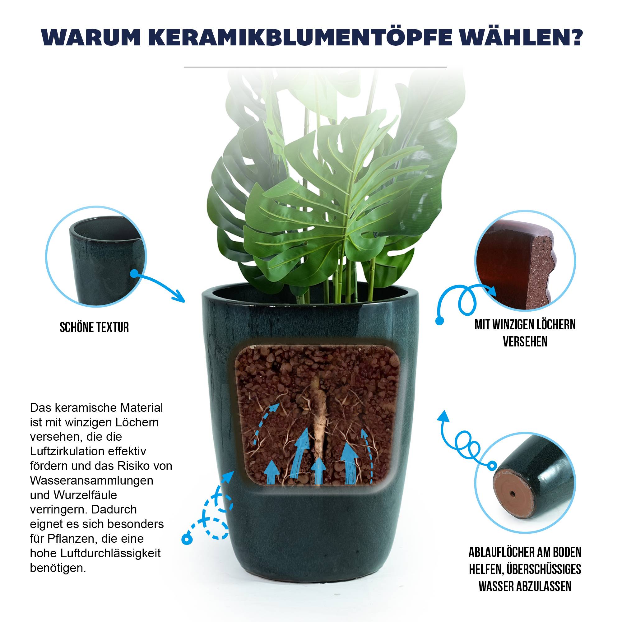 ComfortXL - Grand pot de fleurs céramique vert mousse Ø38,5 x H49,5 cm extérieur drainage - ComfortXL Outdoor Living - Image 7