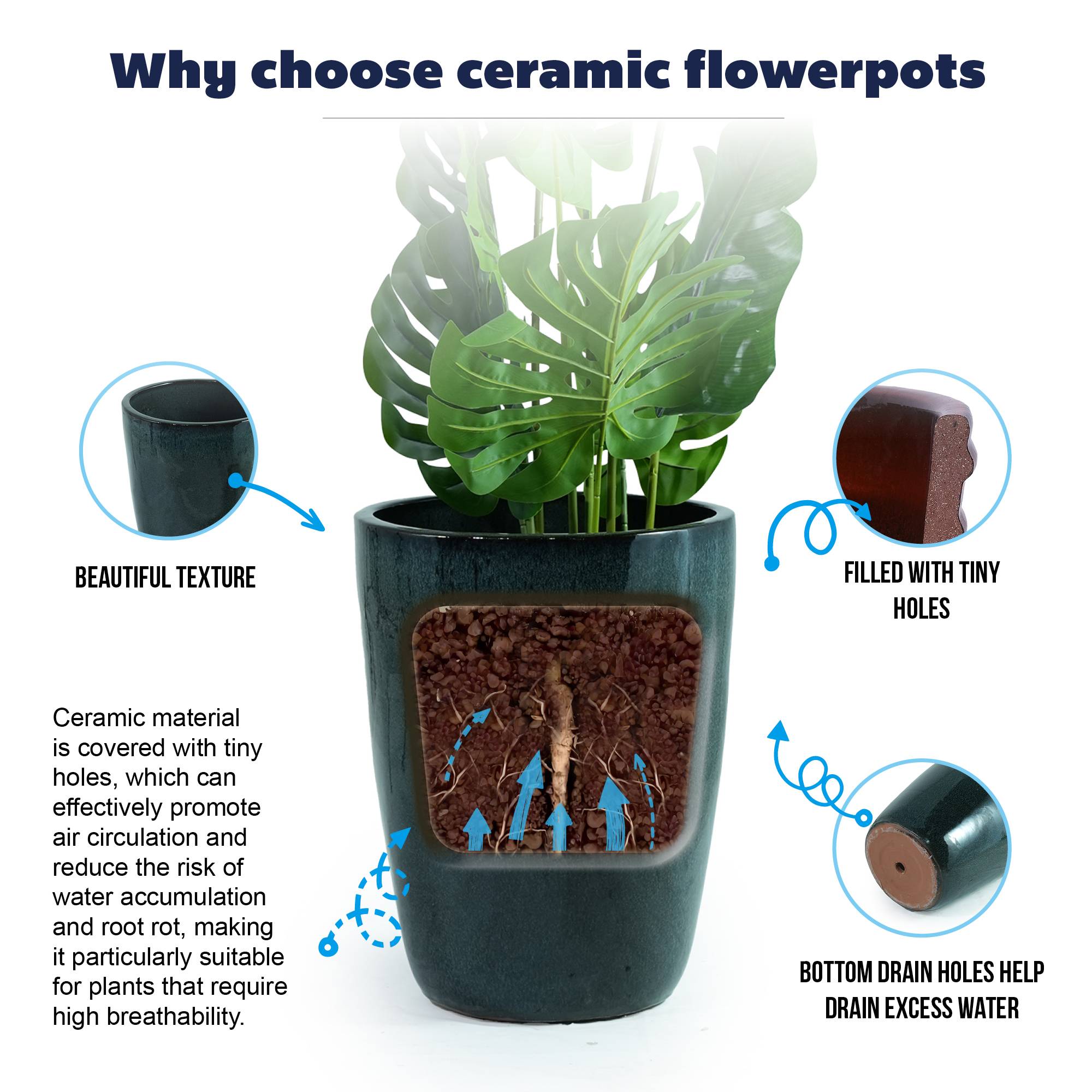 ComfortXL - Grand pot de fleurs céramique vert mousse Ø38,5 x H49,5 cm extérieur drainage - ComfortXL Outdoor Living - Image 8
