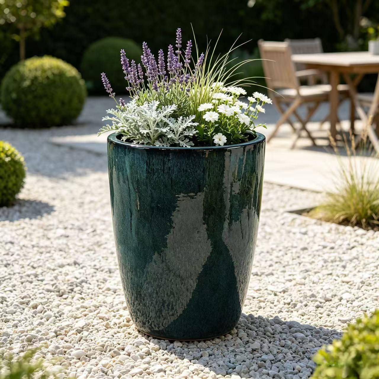ComfortXL - Grand pot de fleurs céramique vert mousse Ø38,5 x H49,5 cm extérieur drainage - ComfortXL Outdoor Living - Image 1