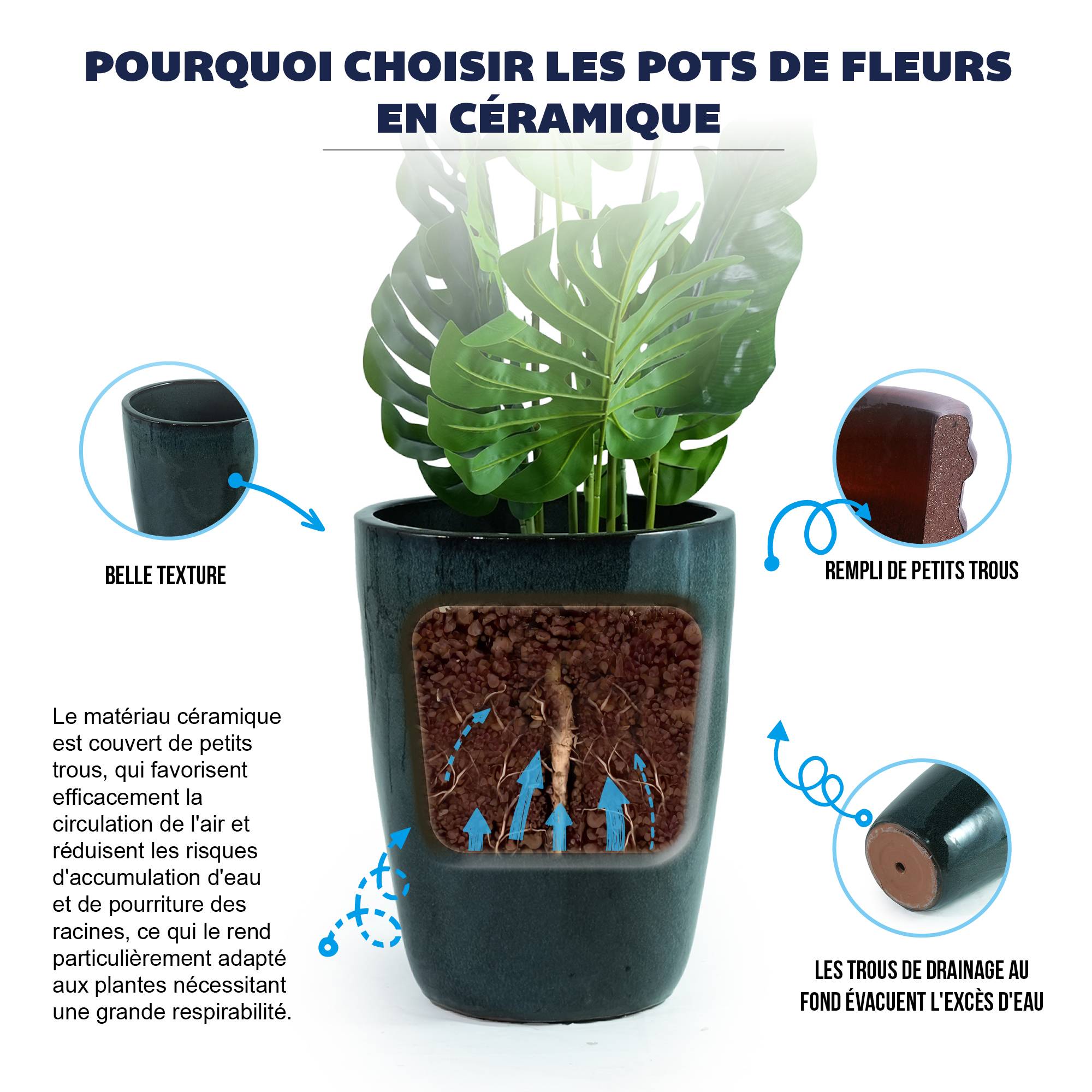 ComfortXL - Grand pot de fleurs céramique vert mousse Ø38,5 x H49,5 cm extérieur drainage - ComfortXL Outdoor Living - Image 5