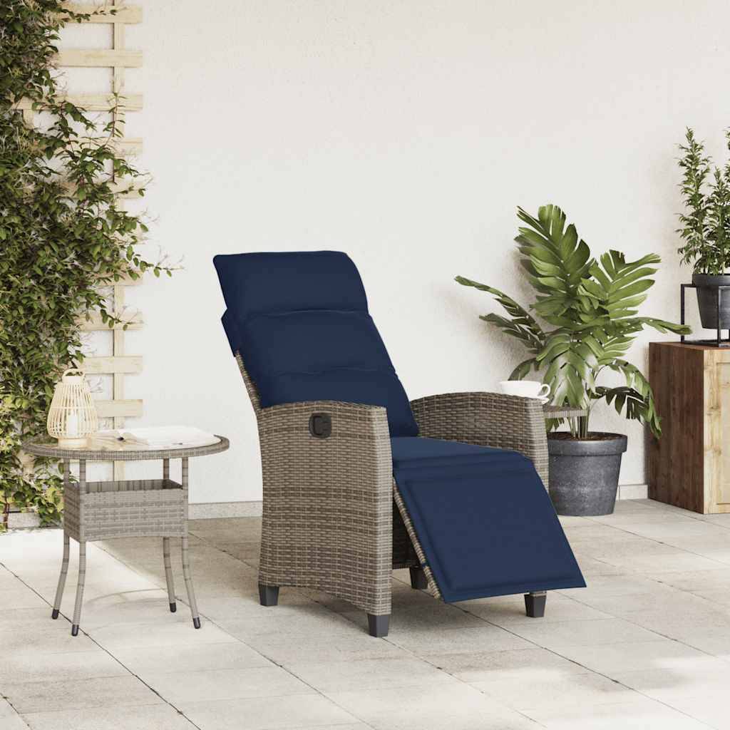 PANGIVO - Chaise de jardin inclinable avec table d'appoint gris polyrotin 65 x 58 x 94 cm, Poids :13.55kg - PANGIVO - Image 3