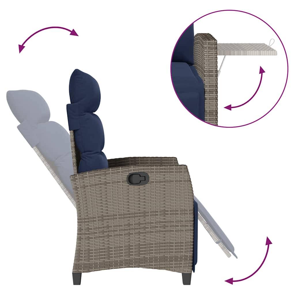 PANGIVO - Chaise de jardin inclinable avec table d'appoint gris polyrotin 65 x 58 x 94 cm, Poids :13.55kg - PANGIVO - Image 8