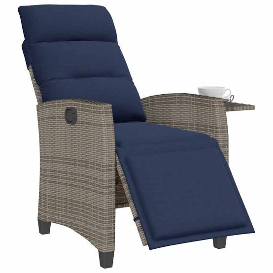 PANGIVO - Chaise de jardin inclinable avec table d'appoint gris polyrotin 65 x 58 x 94 cm, Poids :13.55kg - PANGIVO - Image 4
