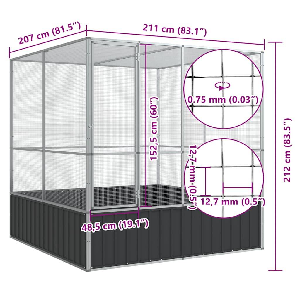 Cage Oiseaux Carrée Acier Galvanisé Sécurisée Argent 211x207x212cm - ComfortXL Outdoor Living - Image 10