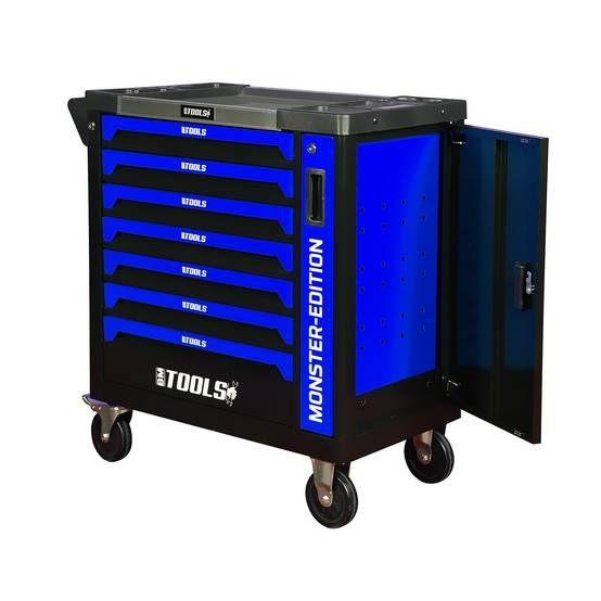 Servante d'atelier BM TOOLS 9/7 MONSTER-EDITION-BLUE 7 tiroirs pleins, 1 porte & 1 tiroir vertical - 257 outils - Sur roulettes - Image 5