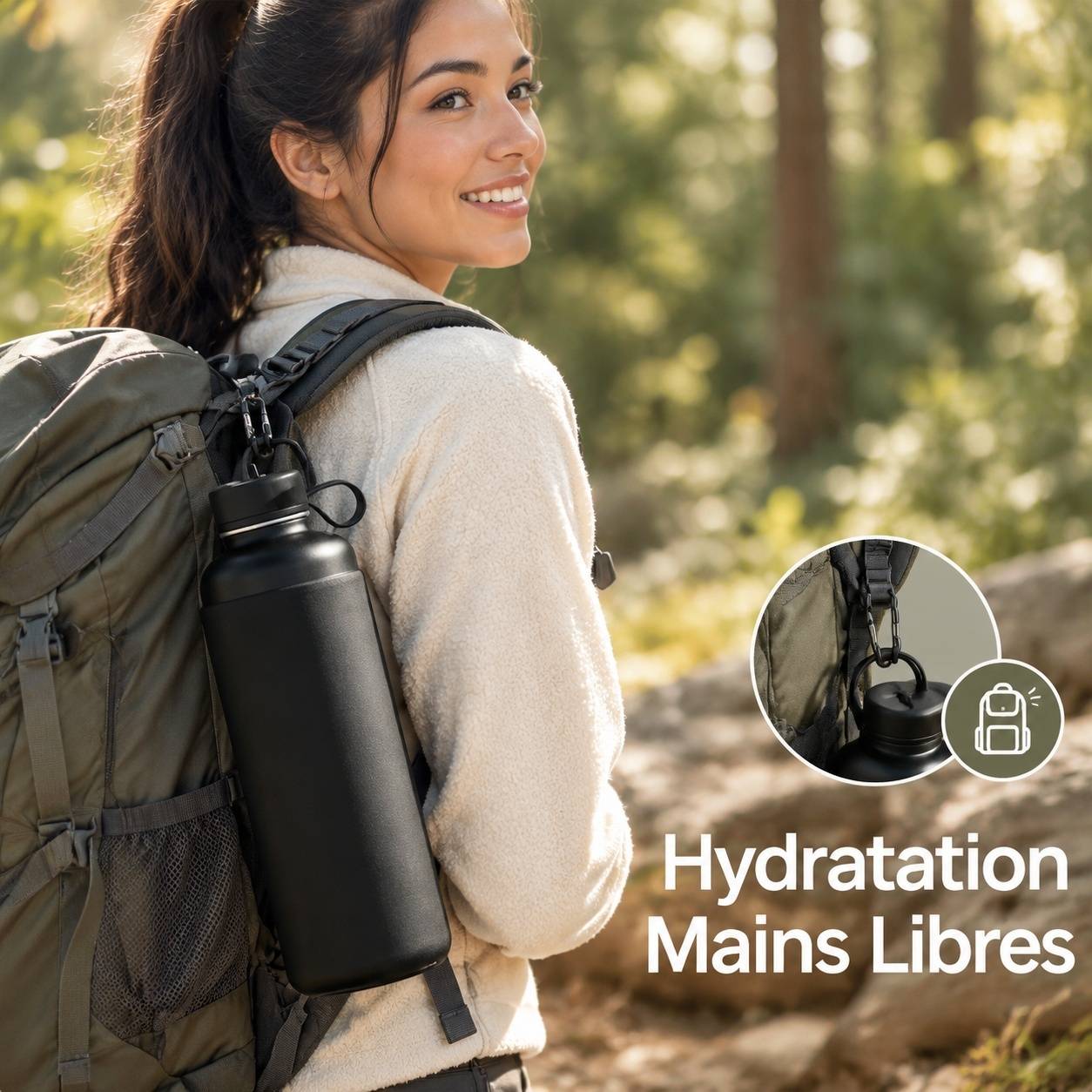 Bouteille Eau 2L Acier Inoxydable Avec 2 Couvercles et Support Conçue pour Sport Voyage Randonnée - Image 8