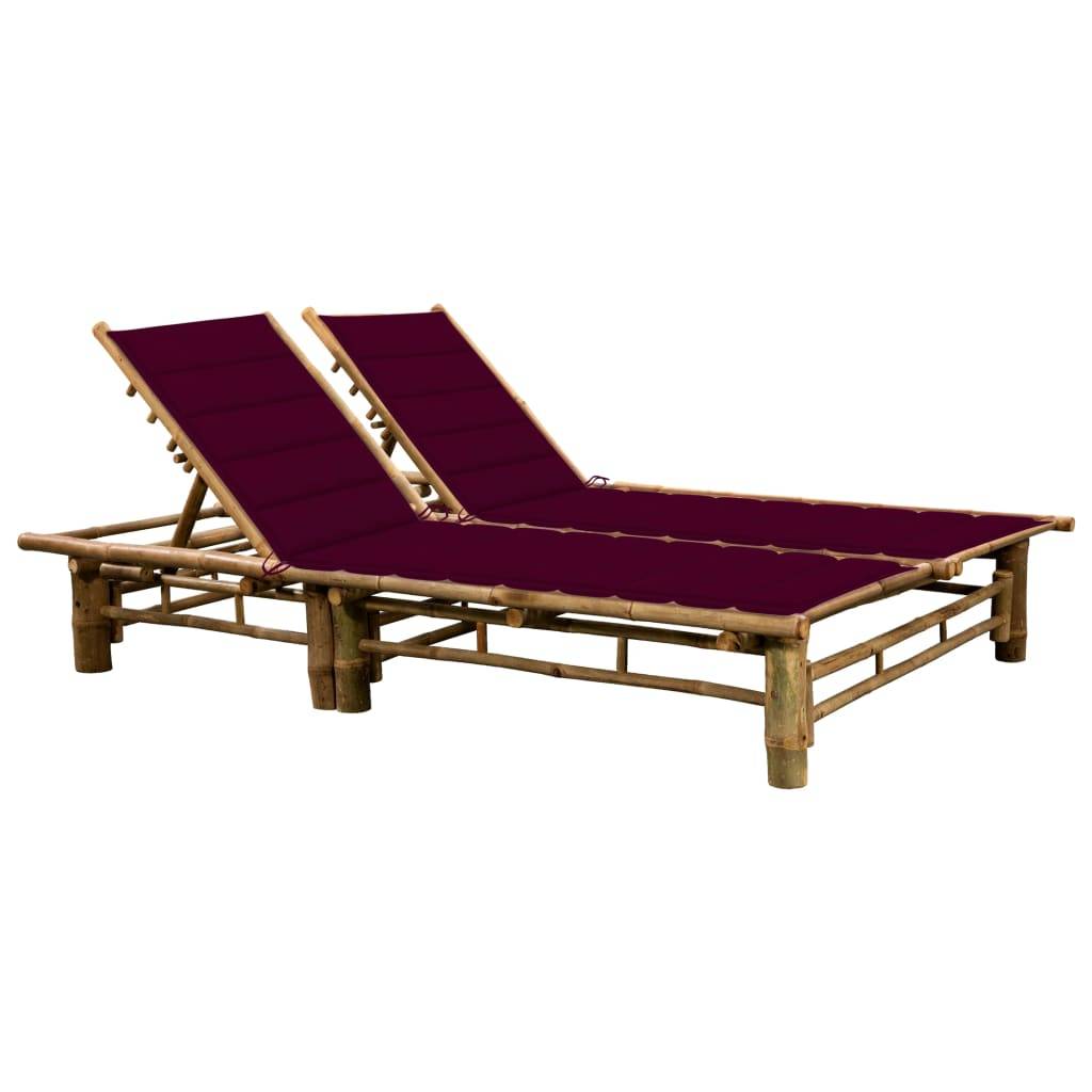 Helloshop26 - Transat chaise longue bain de soleil lit de jardin terrasse meuble d'extérieur pour 2 personnes avec coussins bambou - Image 1