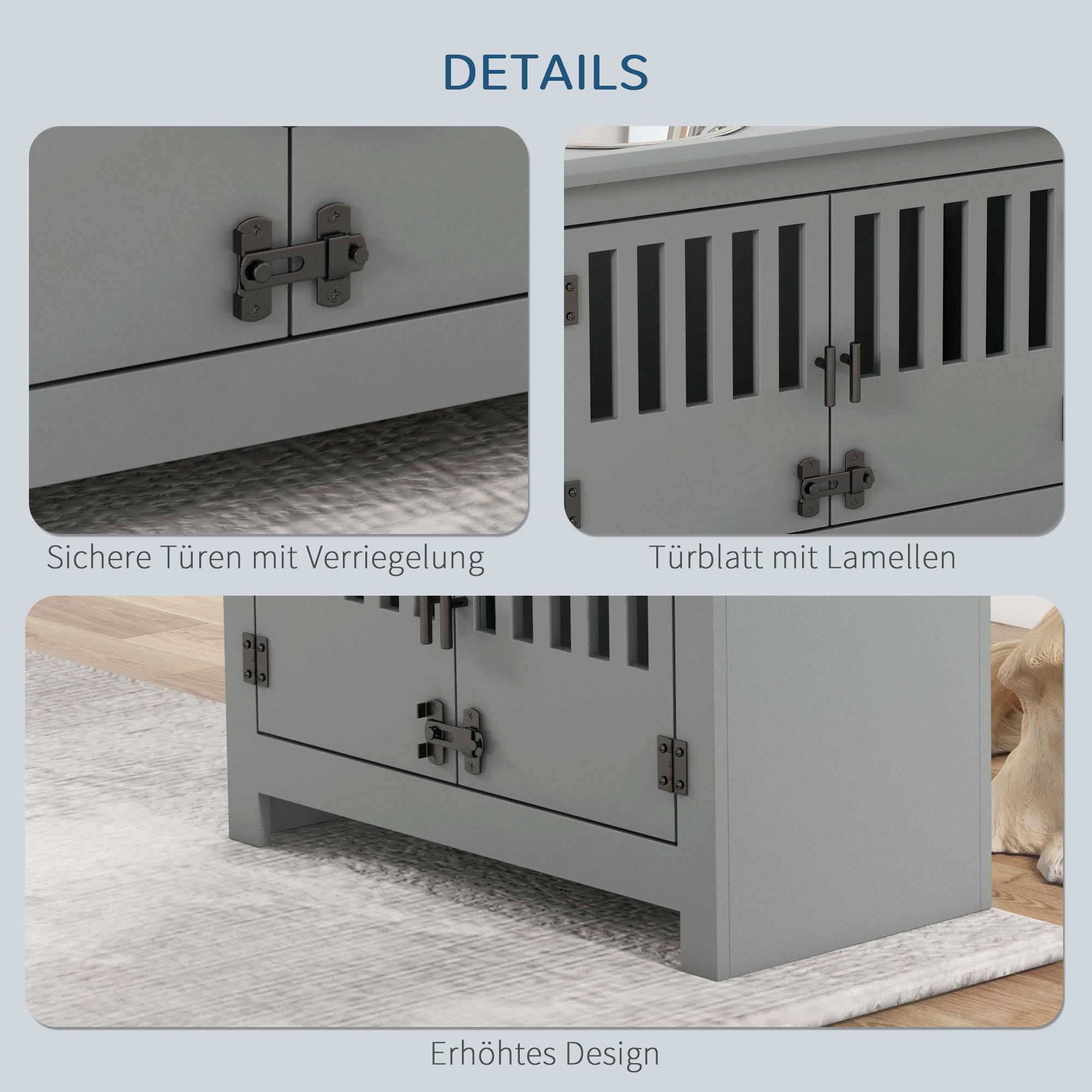 Station d'alimentation surélevée pour grands chiens, 2 gamelles en acier inoxydable, espace de rangement, 35,5 x 60 x 30 cm, grise - Image 8