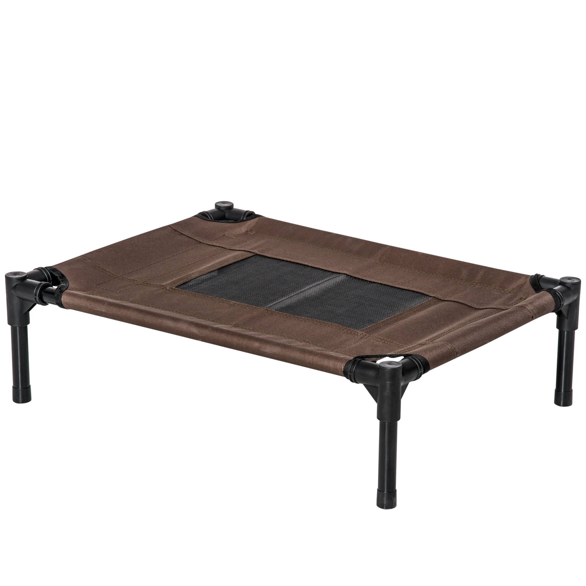 ComfortXL - Lit surélevé pour petit chien en acier et tissu Oxford 61 x 46 x 18 cm noir et marron café couchage aéré - Image 2