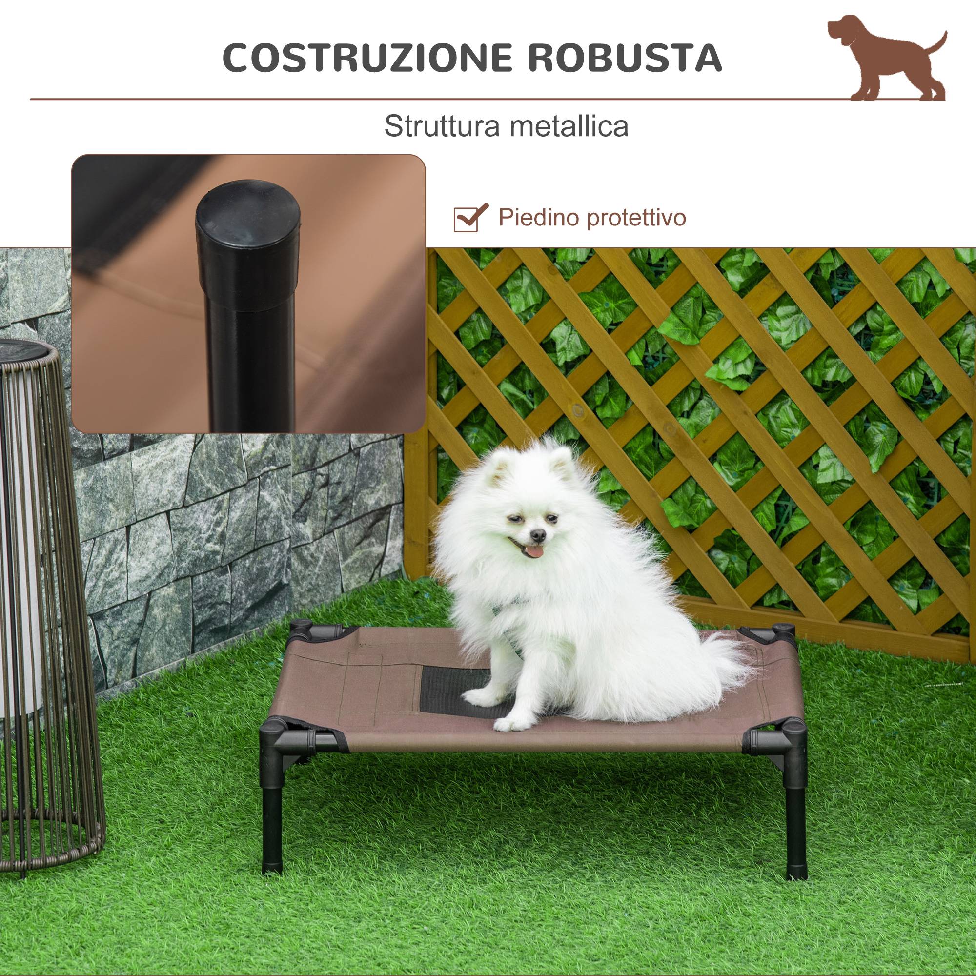 ComfortXL - Lit surélevé pour petit chien en acier et tissu Oxford 61 x 46 x 18 cm noir et marron café couchage aéré - Image 5