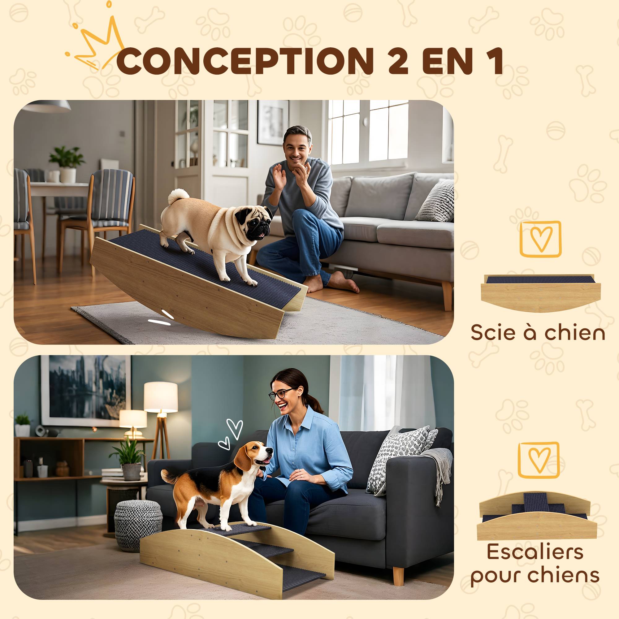 Escalier rampe pour chien bois naturel 80 x 39.5 x 20 cm - PANGIVO - Image 6