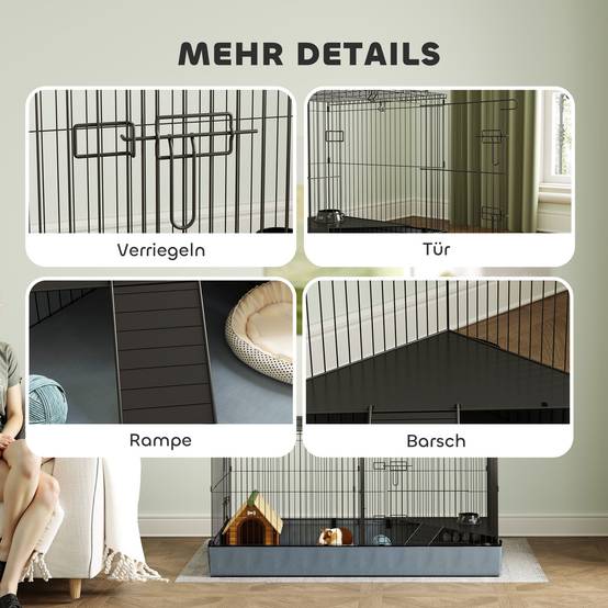Cage pour petits animaux métal noir 121 x 61 x 61 cm - PANGIVO - Image 9