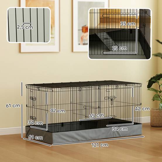 Cage pour petits animaux métal noir 121 x 61 x 61 cm - PANGIVO - Image 5