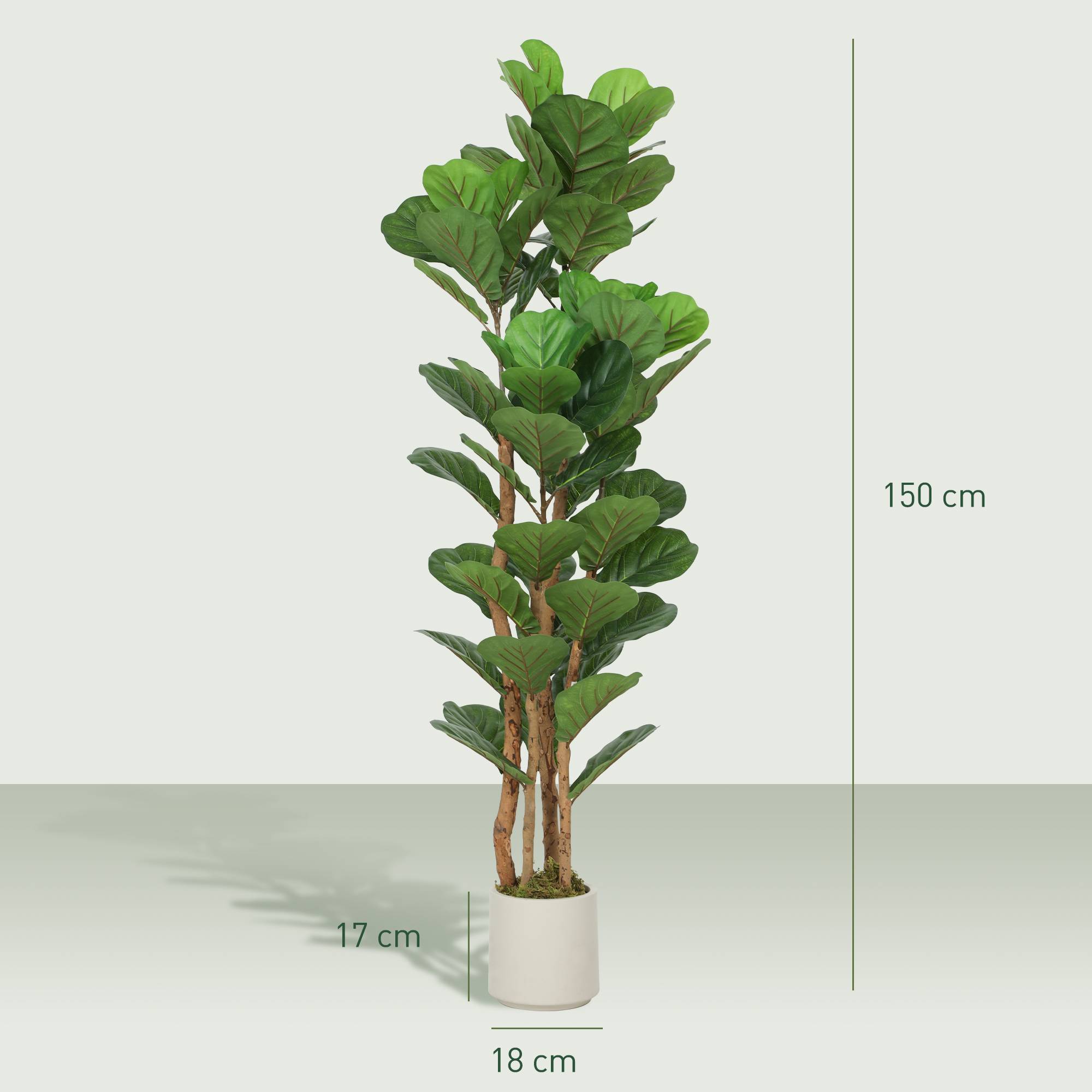 Sans Marque - Figuier lyre artificiel, 71 feuilles, tronc massif, pot, 50x50x150 cm, vert - Image 5