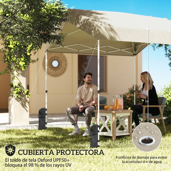 Tente pliante 2,4 x 2,4 m, montage instantané, protection UPF50+, verrouillage centralisé, hauteur réglable, sac de transport, sacs de lestage beige - Image 6