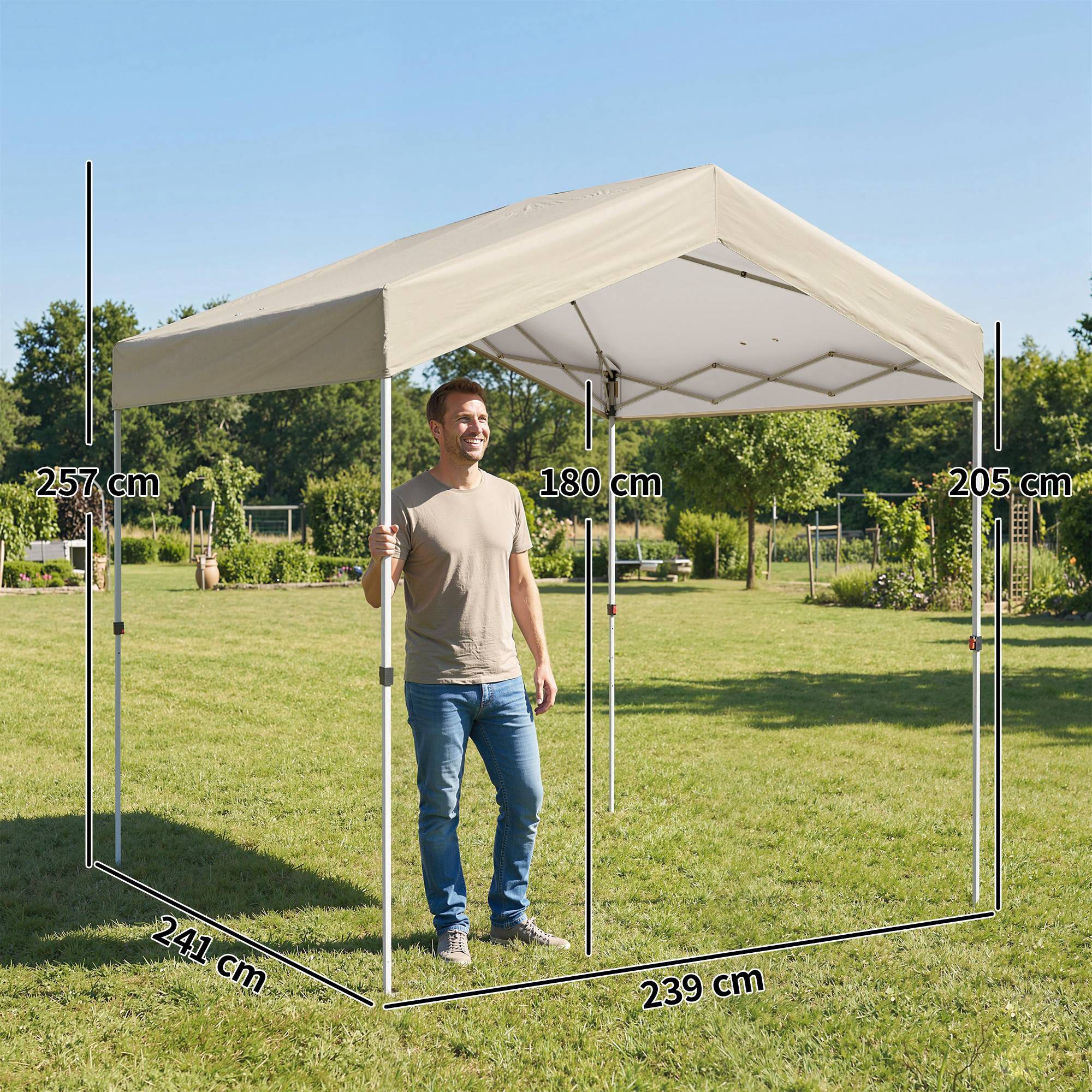 Tente pliante 2,4 x 2,4 m, montage instantané, protection UPF50+, verrouillage centralisé, hauteur réglable, sac de transport, sacs de lestage beige - Image 5