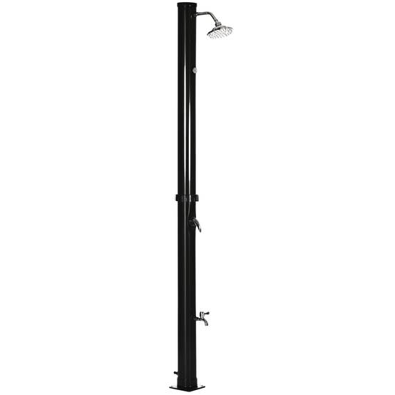 Douche solaire de jardin 20 L avec pommeau rond, robinet d'eau chaude (60 °C max.) pour piscine, 15,5 x 15,5 x 222 cm, noire - Image 1