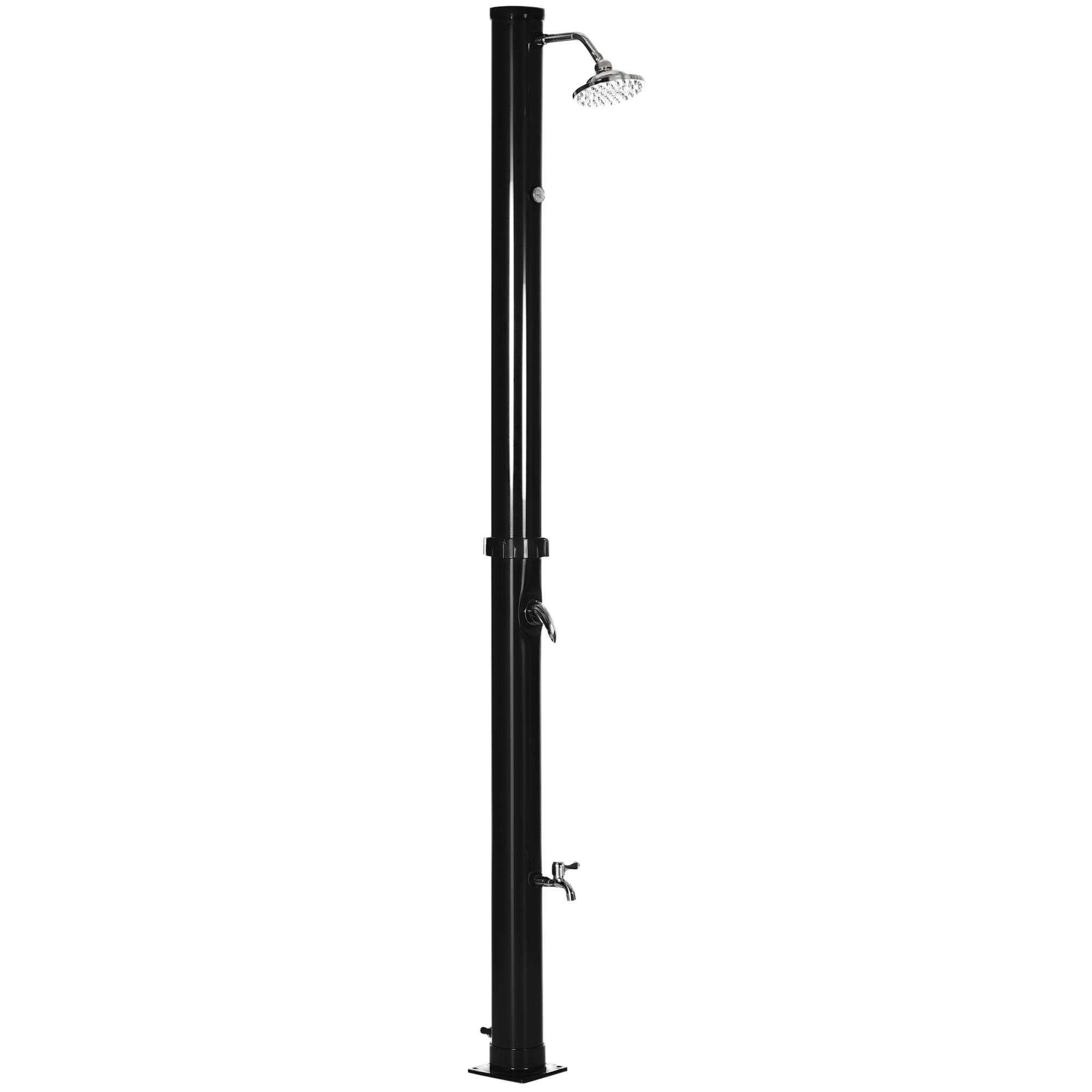 Douche solaire de jardin 20 L avec pommeau rond, robinet d'eau chaude (60 °C max.) pour piscine, 15,5 x 15,5 x 222 cm, noire - Image 1