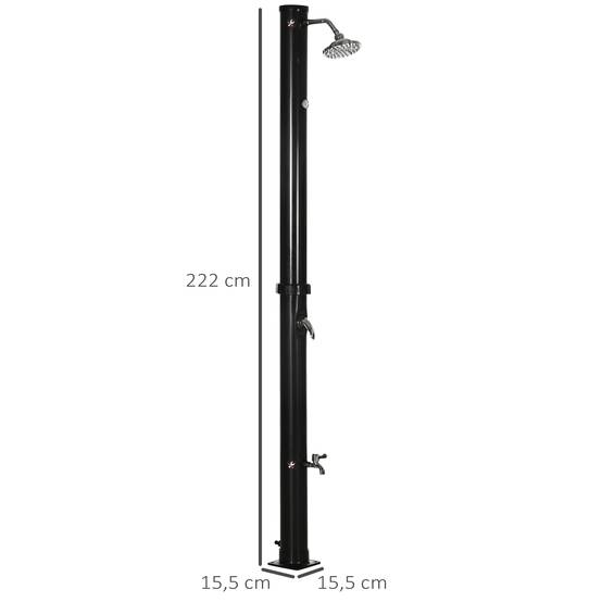 Douche solaire de jardin 20 L avec pommeau rond, robinet d'eau chaude (60 °C max.) pour piscine, 15,5 x 15,5 x 222 cm, noire - Image 5